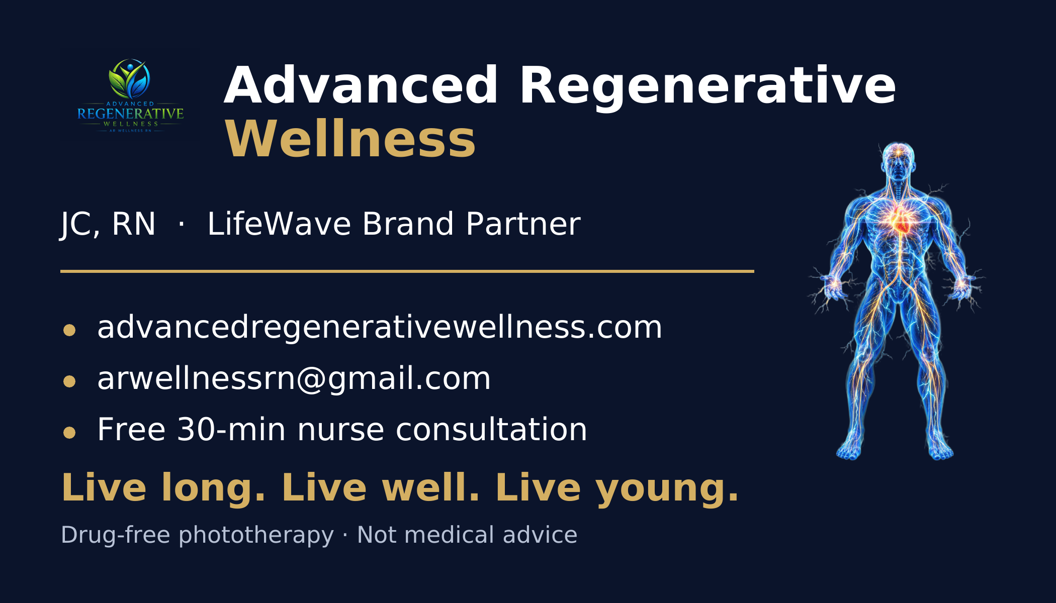 Front of the Advanced Regenerative Wellness business card
