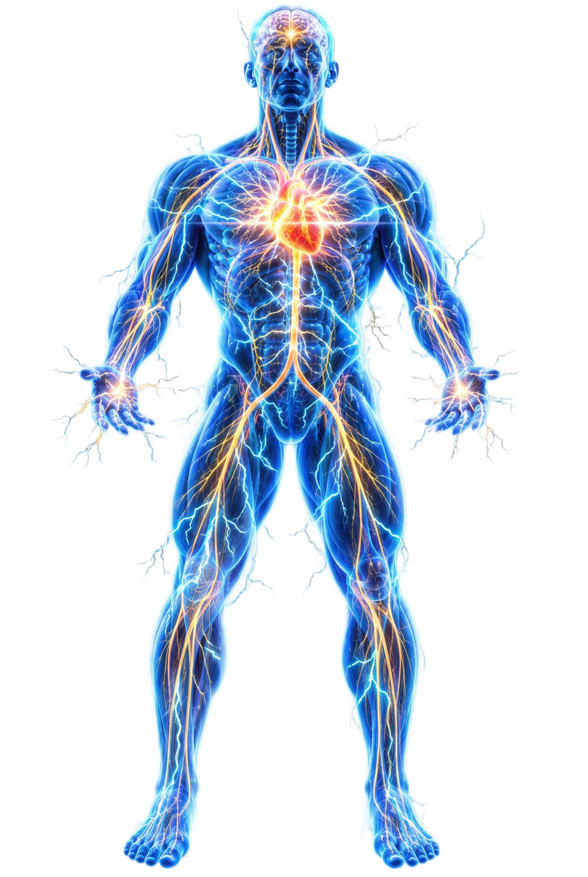 Illustration of energy flowing through the human body